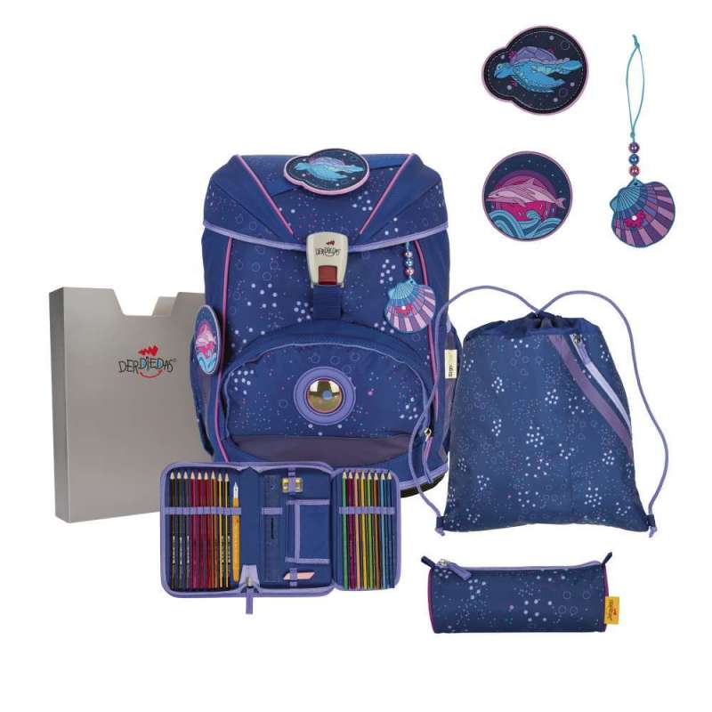 DERDIEDAS Schulrucksack ErgoFlex Set - 6 tlg Set Deep Ocean