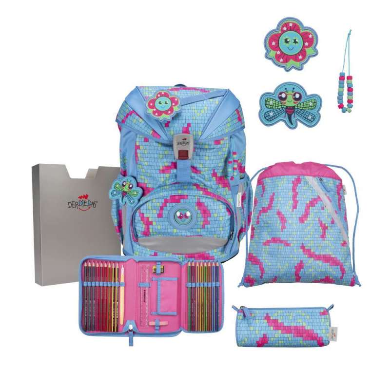 DERDIEDAS Schulrucksack ErgoFlex Set - 6 tlg. Set Happy Pixel