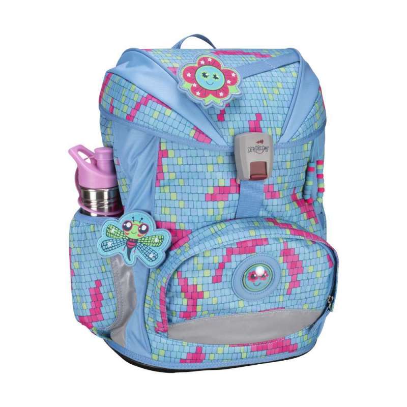 DERDIEDAS Schulrucksack ErgoFlex Set - 6 tlg. Happy Pixel seitlich