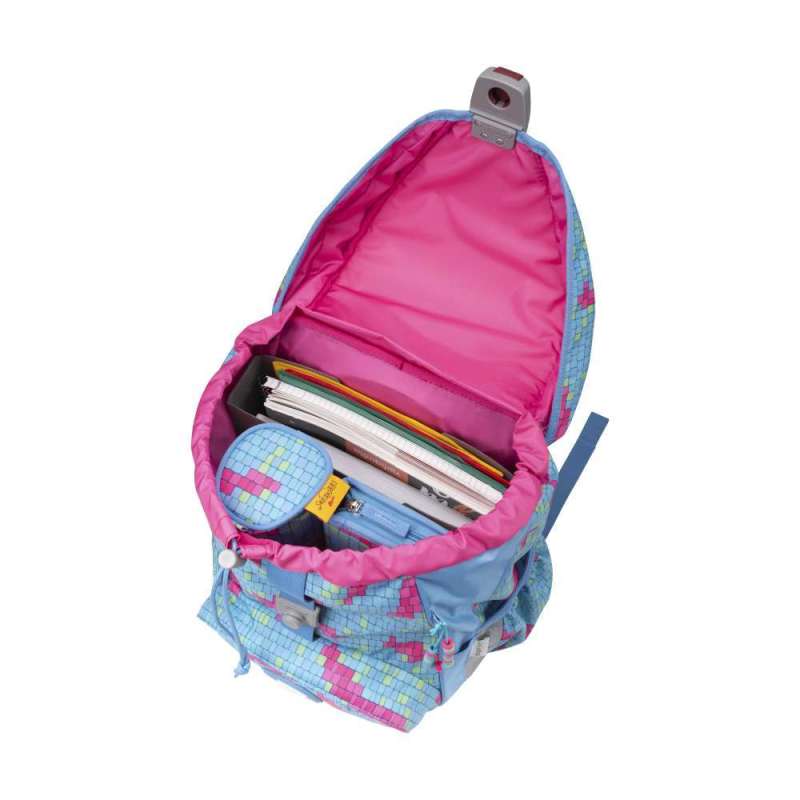 DERDIEDAS Schulrucksack ErgoFlex Set - 6 tlg. Happy Pixel seitlich offen
