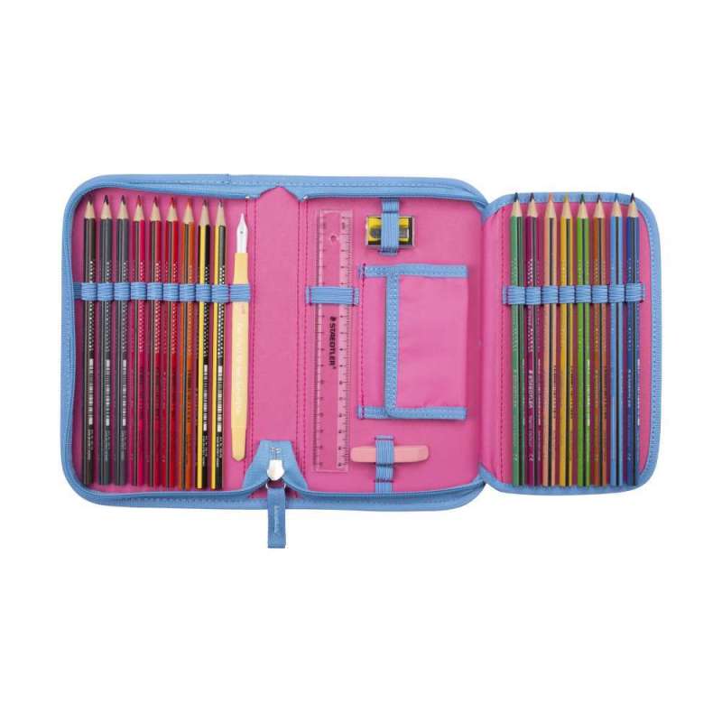DERDIEDAS Schulrucksack ErgoFlex Set - 6 tlg. Schüleretui Happy Pixel offen