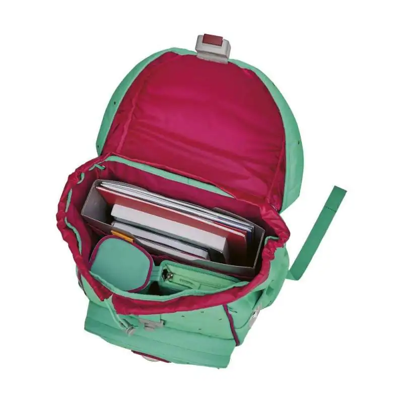 DERDIEDAS Schulrucksack ErgoFlex Set - 6 tlg. Peppermint Pony seitlich offen