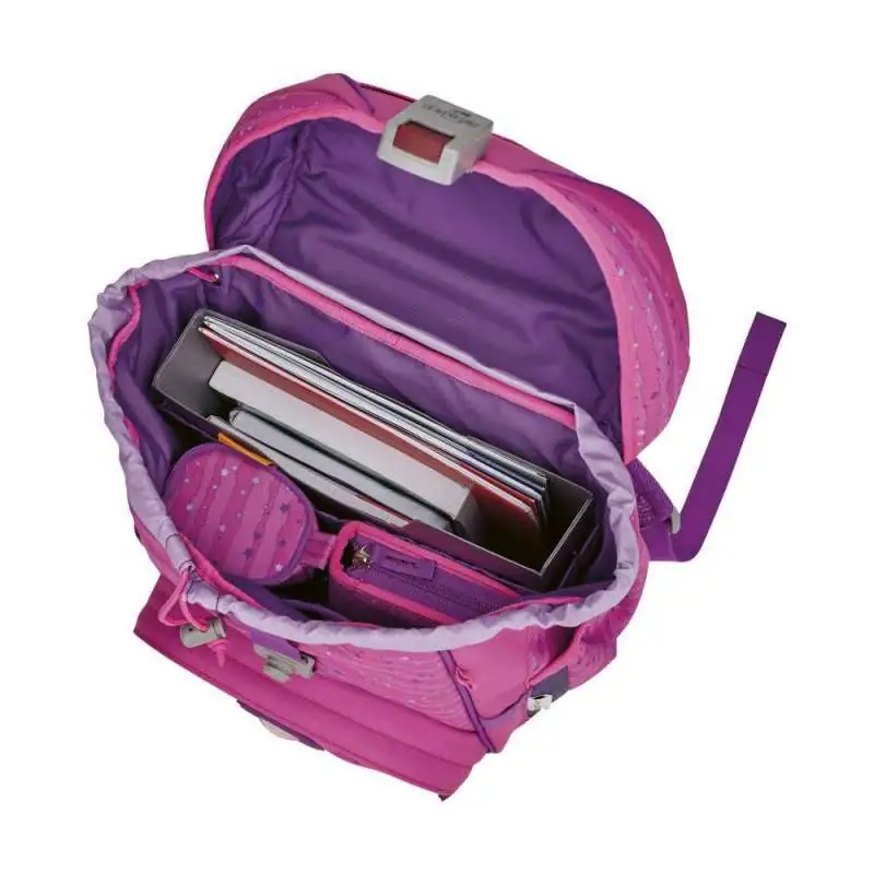 DERDIEDAS Schulrucksack ErgoFlex Set - 6 tlg. Pretty Unicorn seitlich offen