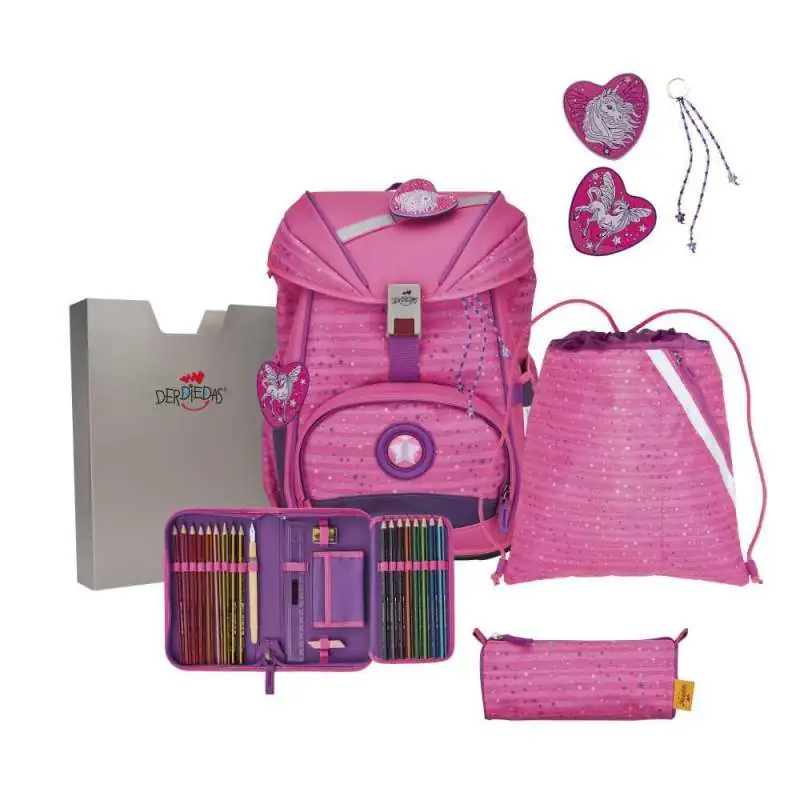 DERDIEDAS Schulrucksack ErgoFlex Set - 6 tlg. Set Pretty Unicorn