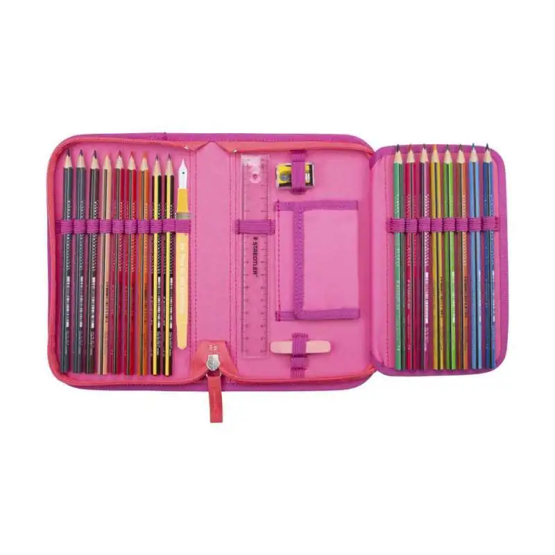 DERDIEDAS Schulrucksack ErgoFlex Set - 6 tlg. Schüleretui Roses offen