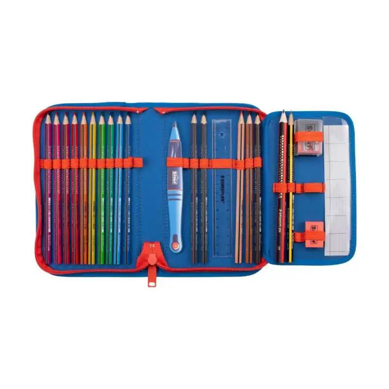SCOUT Schulranzen Set Neo für Jungen Exklusiv Superflash Blue Dino Federmäppchen offen