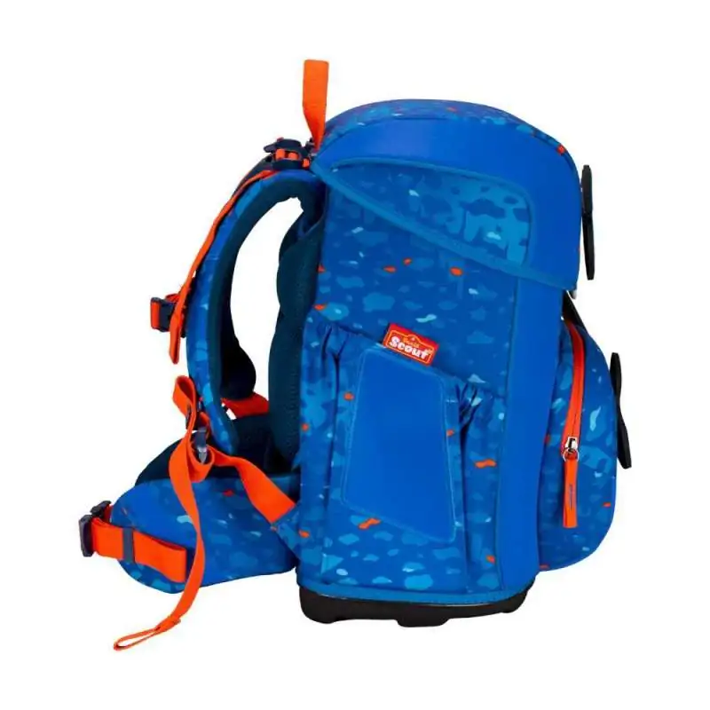 SCOUT Schulranzen Set Neo für Jungen Exklusiv Superflash Blue Dino seitlich