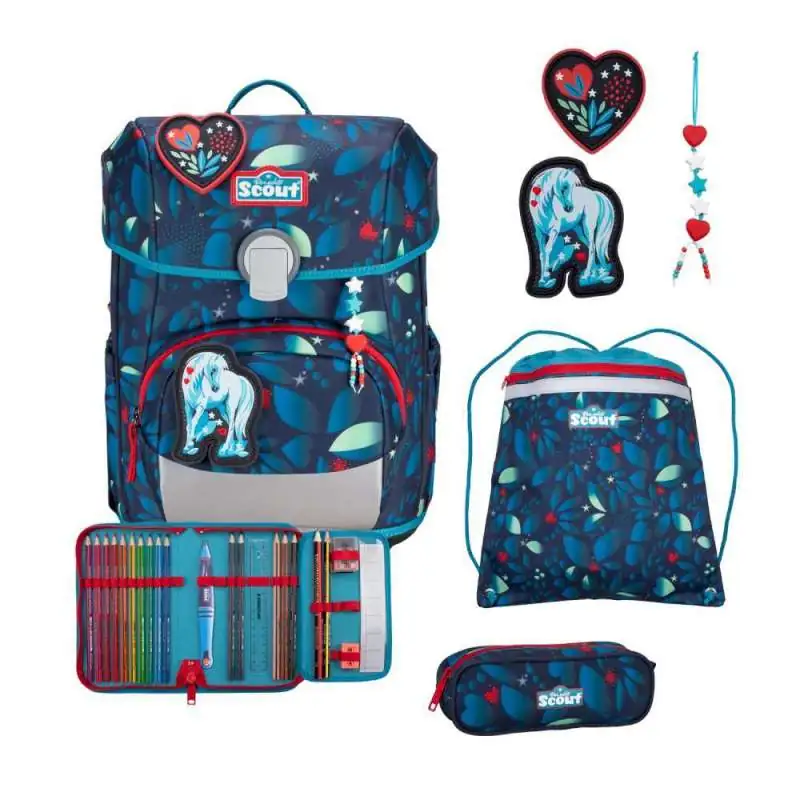 SCOUT Schulranzen Set Neo für Mädchen Exklusiv LED White Unicorn im Set