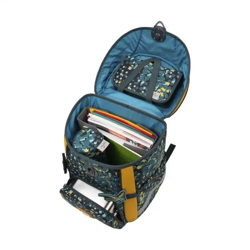 DERDIEDAS Schulrucksack ErgoFlex EASY Set - 6 tlg. Dino Time seitlich offen