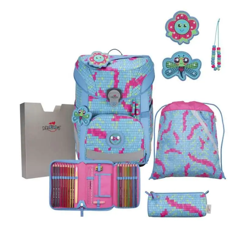 DERDIEDAS Schulrucksack ErgoFlex EASY Set - 6 tlg. Happy Pixel