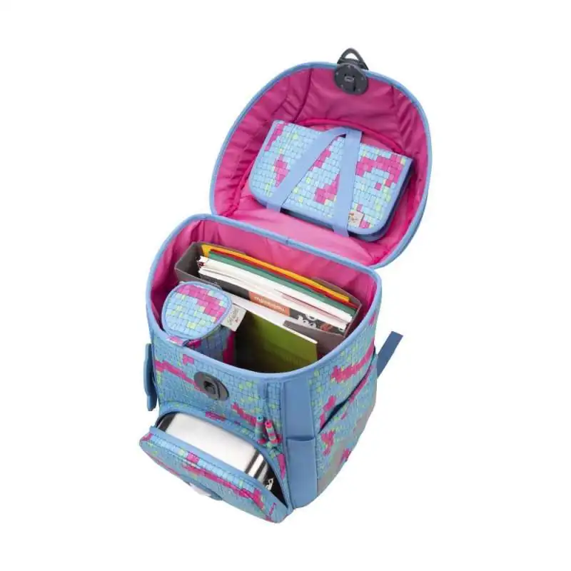 DERDIEDAS Schulrucksack ErgoFlex EASY Set - 6 tlg. Happy Pixel seitlich offen