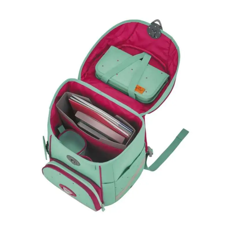 DERDIEDAS Schulrucksack ErgoFlex EASY Set - 6 tlg. Peppermint Pony seitlich offen