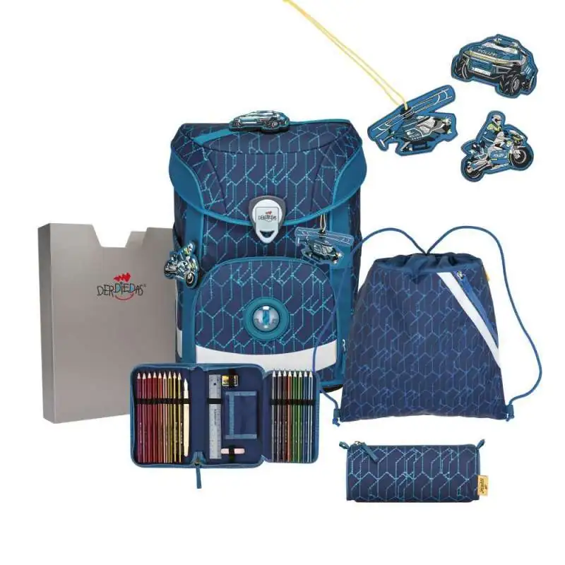 DERDIEDAS Schulrucksack ErgoFlex EASY Set - 6 tlg. Blue Speed