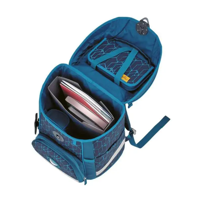 DERDIEDAS Schulrucksack ErgoFlex EASY Set - 6 tlg. Blue Speed seitlich offen