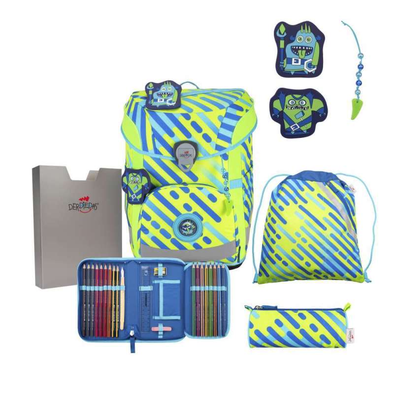 DERDIEDAS Schulrucksack ErgoFlex EASY Set - 6 tlg. Neon Monster