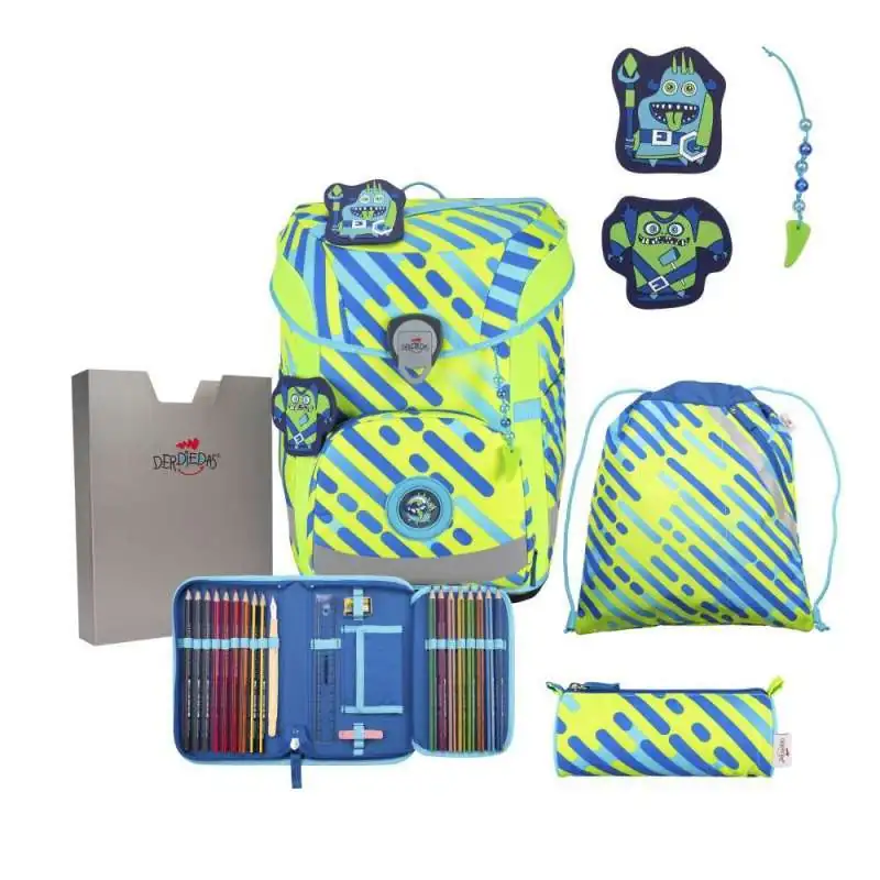 DERDIEDAS Schulrucksack ErgoFlex EASY Set - 6 tlg. Neon Monster
