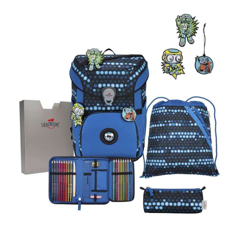 DERDIEDAS Schulrucksack ErgoFlex EASY Set - 6 tlg. Superflash Blue Robot