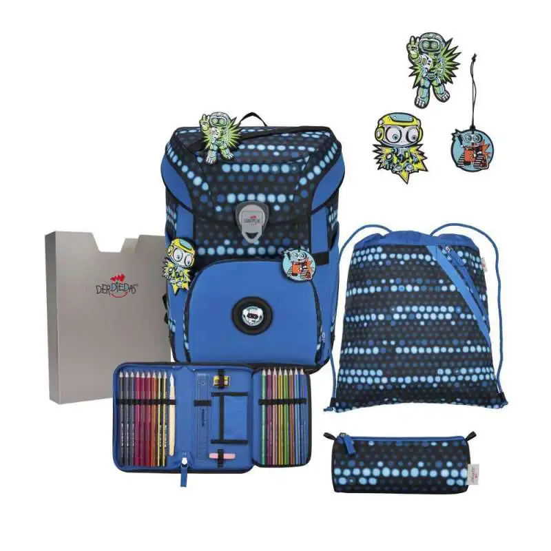 DERDIEDAS Schulrucksack ErgoFlex EASY Set - 6 tlg. Superflash Blue Robot