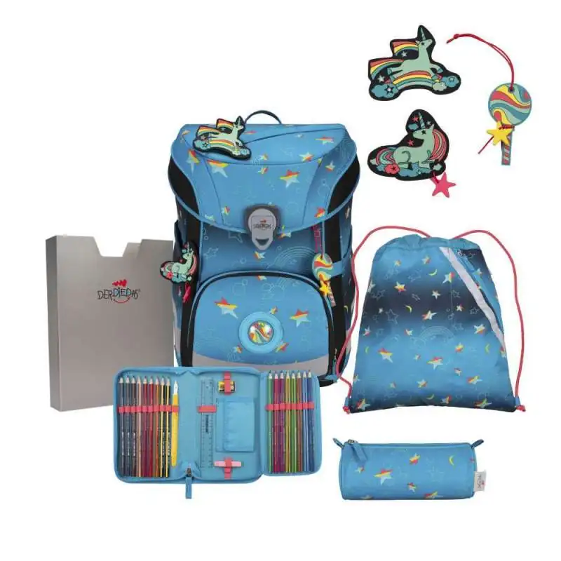 DERDIEDAS Schulrucksack ErgoFlex EASY Set - 6 tlg LED Rainbow Star