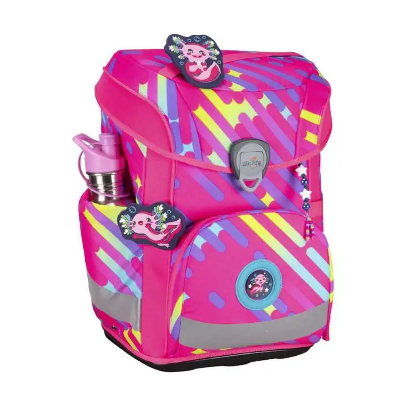 DERDIEDAS Schulrucksack ErgoFlex EASY Set - 6 tlg Neon Punkie seitlich