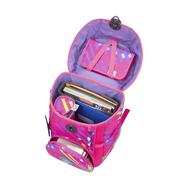 DERDIEDAS Schulrucksack ErgoFlex EASY Set - 6 tlg Neon Punkie seitlich offen