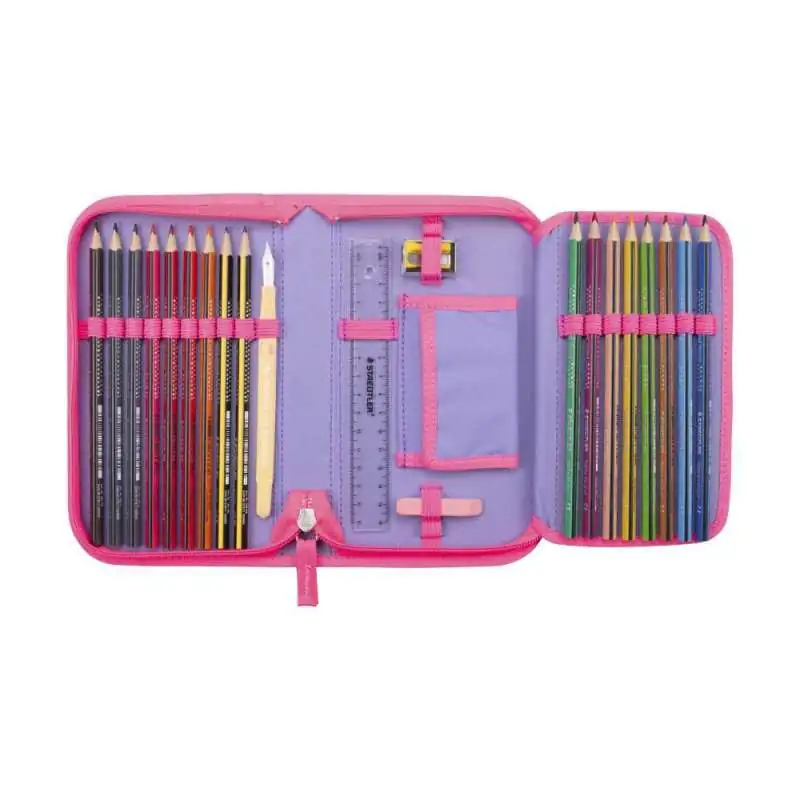 DERDIEDAS Schulrucksack ErgoFlex EASY Set - 6 tlg Neon Punkie Schüleretui offen