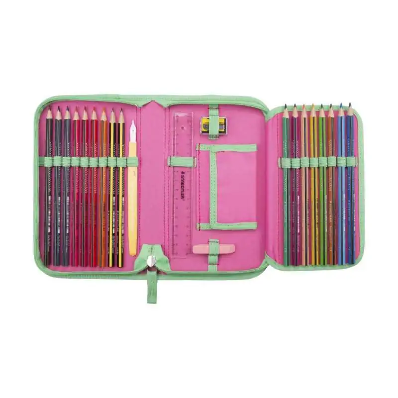 DERDIEDAS Schulrucksack ErgoFlex EASY Set - 6 tlg Superflash Paradise Schüleretui offen