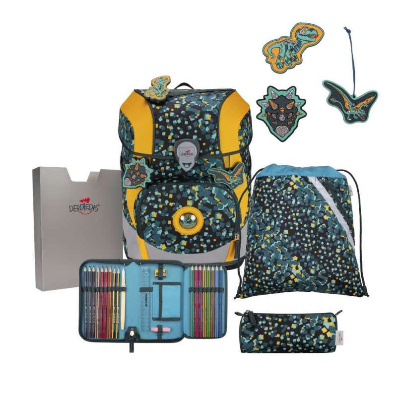 DERDIEDAS Schulrucksack ErgoFlex Tiny Set - 6 tlg Dino Time