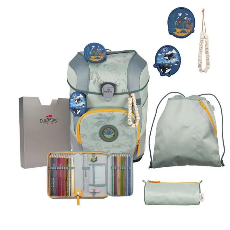 DERDIEDAS Schulrucksack ErgoFlex Tiny Set - 6 tlg ECO Grey Planet