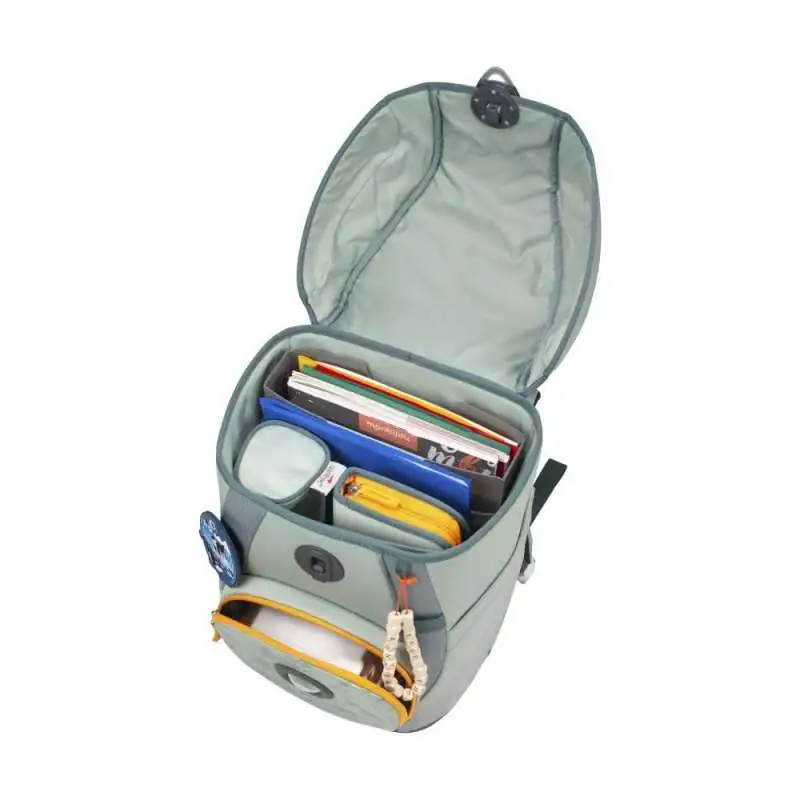 DERDIEDAS Schulrucksack ErgoFlex Tiny Set - 6 tlg ECO Grey Planet seitlich offen