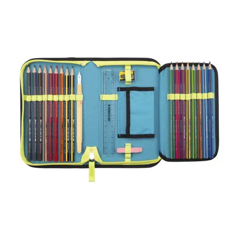DERDIEDAS Schulrucksack ErgoFlex Tiny Set - 6 tlg LED Crazy Schüleretui offen