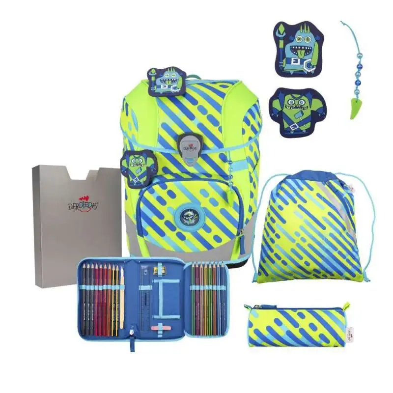 DERDIEDAS Schulrucksack ErgoFlex Tiny Set - 6 tlg Neon Monster