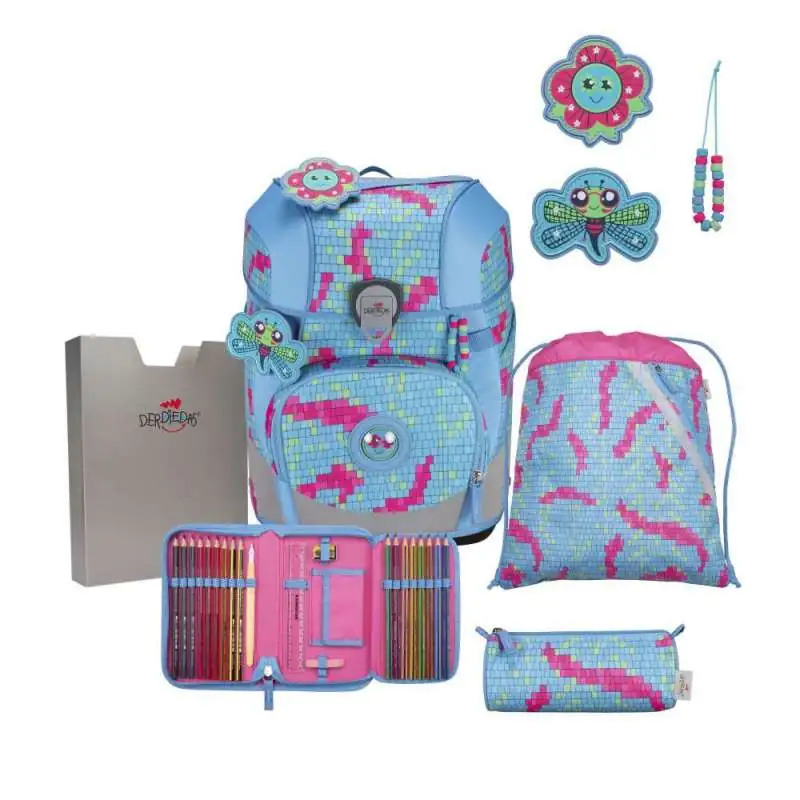 DERDIEDAS Schulrucksack ErgoFlex TINY Set - 6 tlg Happy Pixel