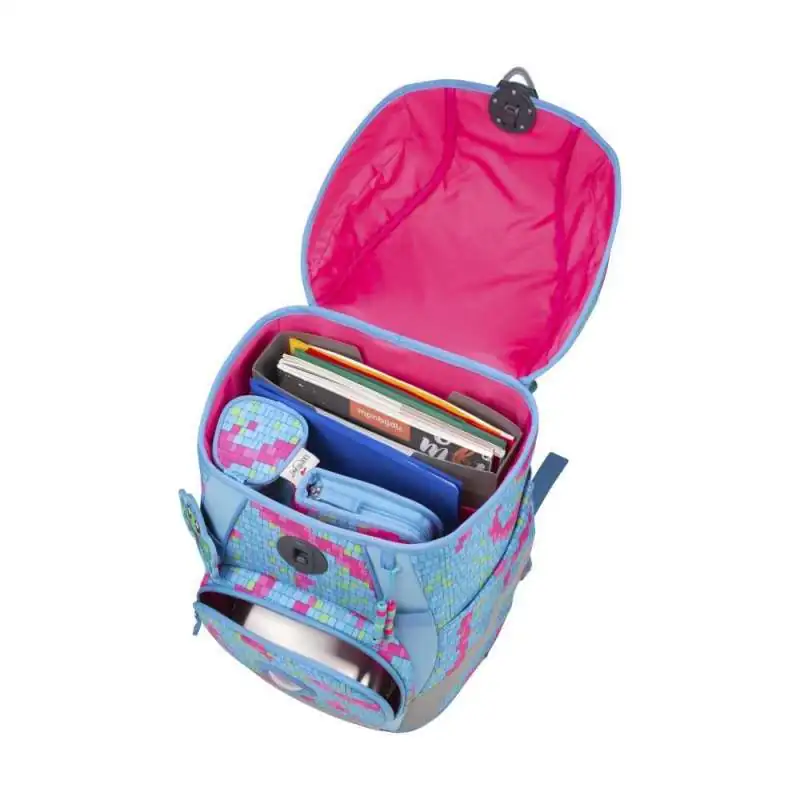 DERDIEDAS Schulrucksack ErgoFlex TINY Set - 6 tlg Happy Pixel seitlich offen