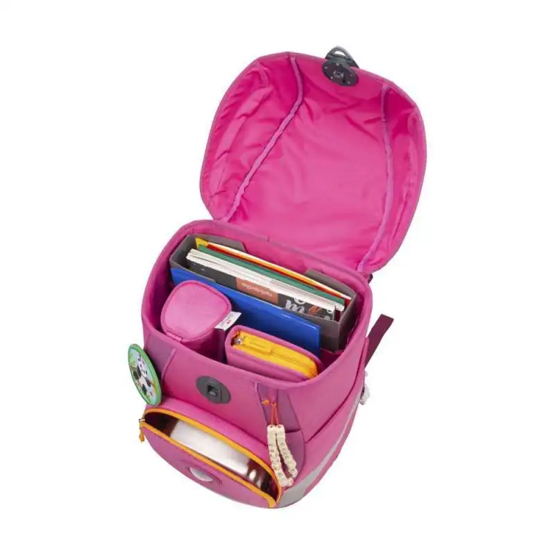 DERDIEDAS Schulrucksack ErgoFlex TINY Set - 6 tlg ECO Pink Planet seitlich offen