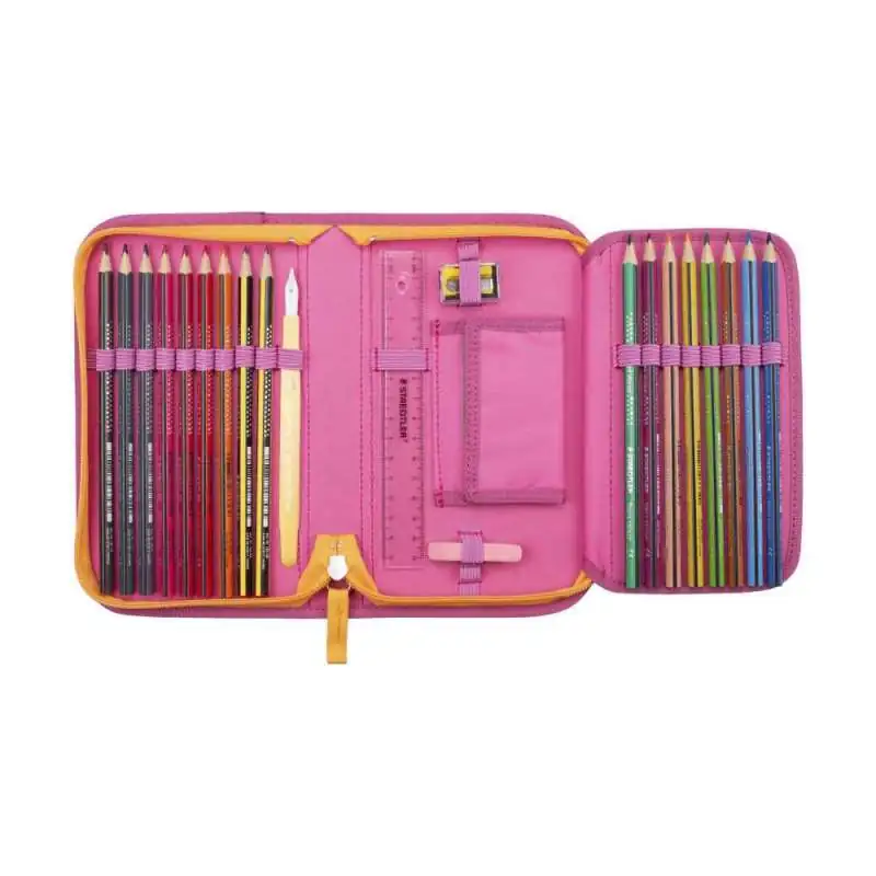 DERDIEDAS Schulrucksack ErgoFlex TINY Set - 6 tlg ECO Pink Planet Schüleretui offen