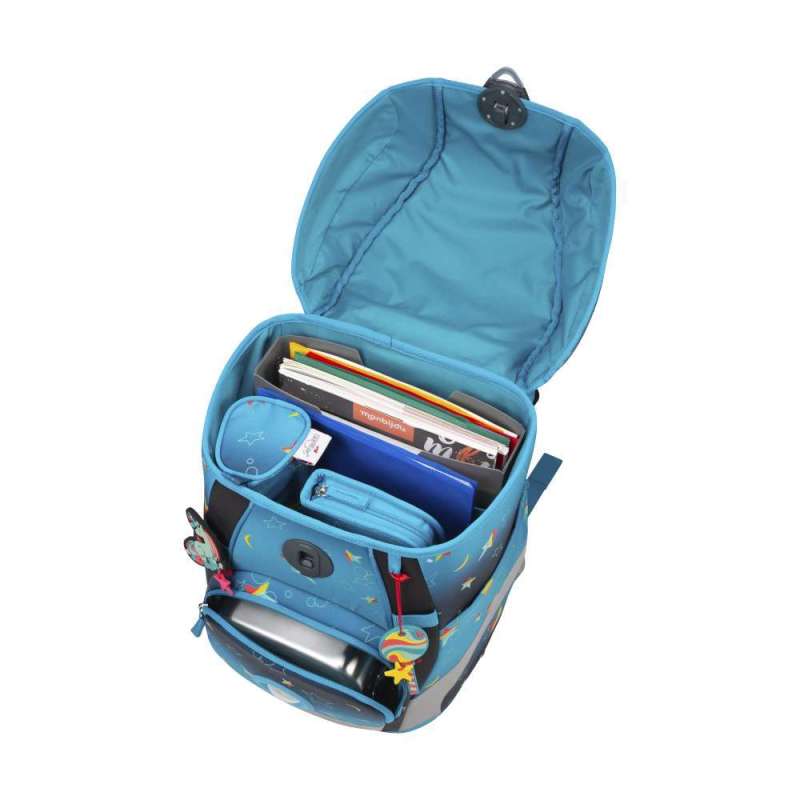 DERDIEDAS Schulrucksack ErgoFlex TINY Set - 6 tlg LED Rainbow Star seitlich offen