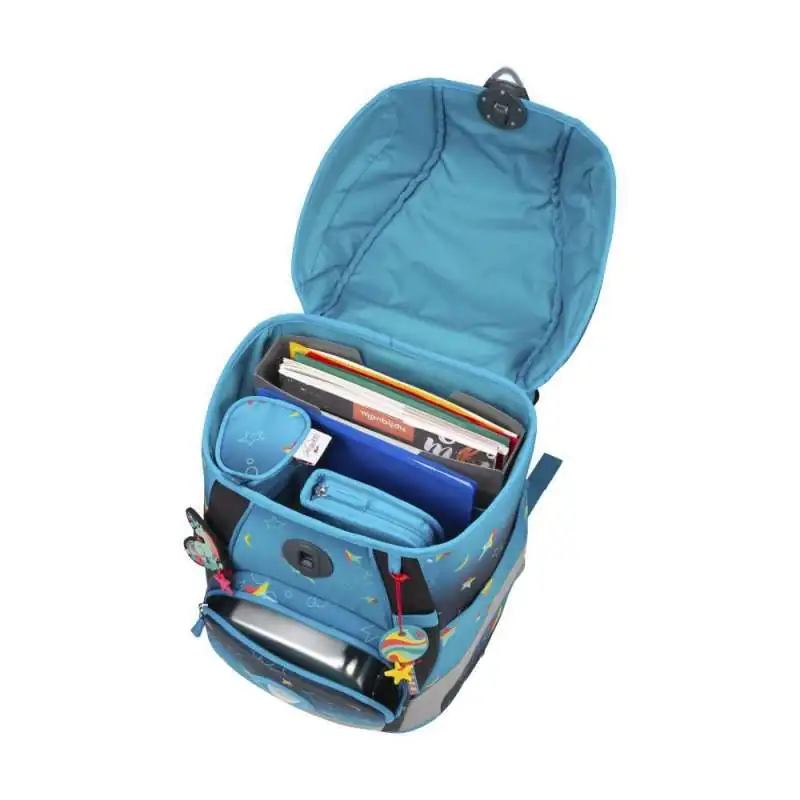 DERDIEDAS Schulrucksack ErgoFlex TINY Set - 6 tlg LED Rainbow Star seitlich offen