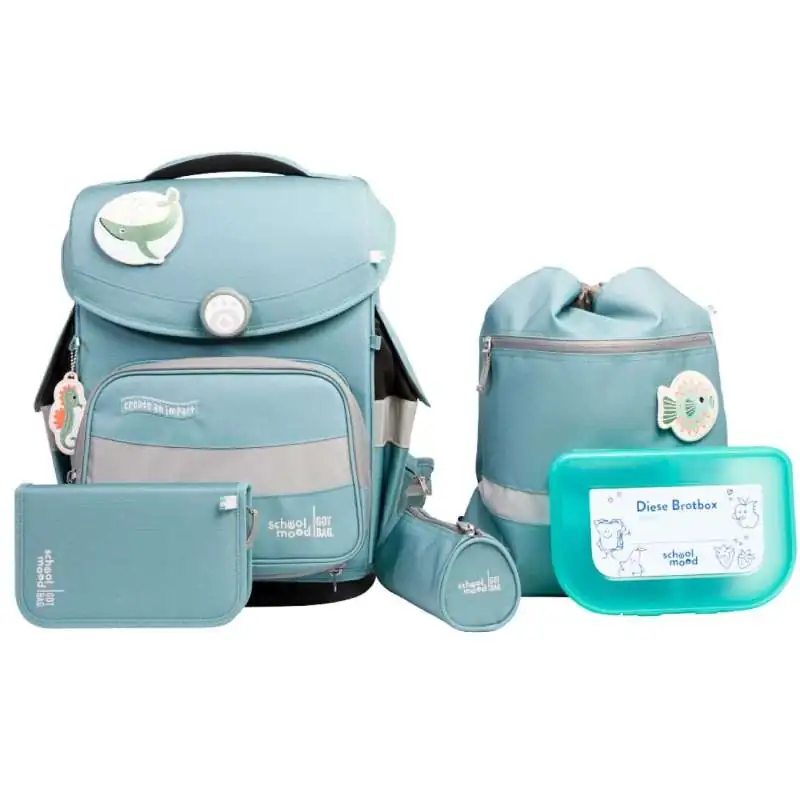 SCHOOL MOOD Schulranzen TIMELESS Pro Set 6 tlg - Pro Dolphin Ocean Collection