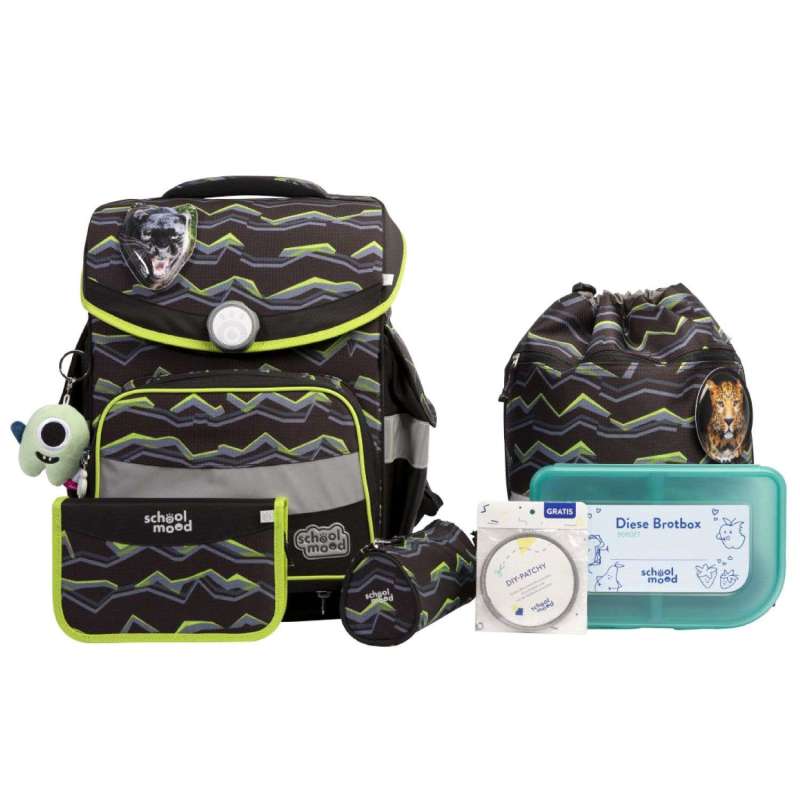SCHOOL MOOD Schulranzen TIMELESS Pro Set 6 tlg - Pro Finn Raubkatze