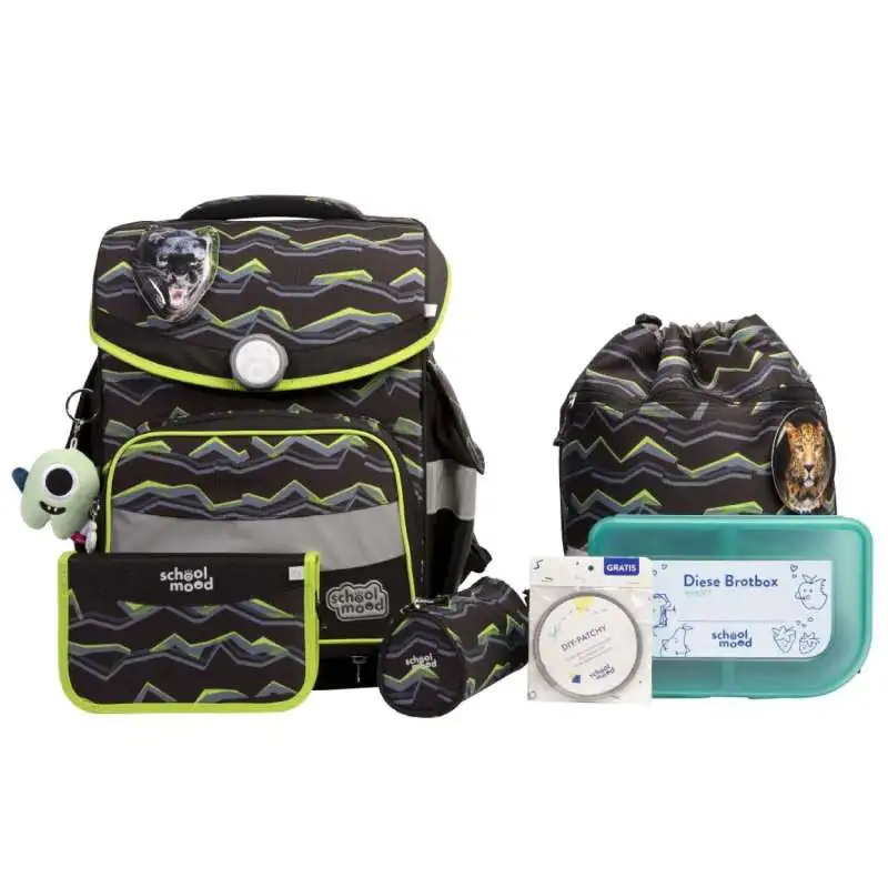 SCHOOL MOOD Schulranzen TIMELESS Pro Set 6 tlg - Pro Finn Raubkatze