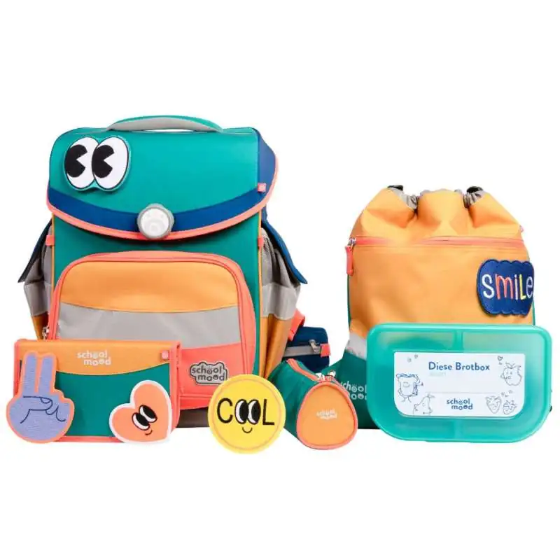 SCHOOL MOOD Schulranzen TIMELESS Pro Set 6 tlg - Pro Happy Emerald Happy Colours Collection