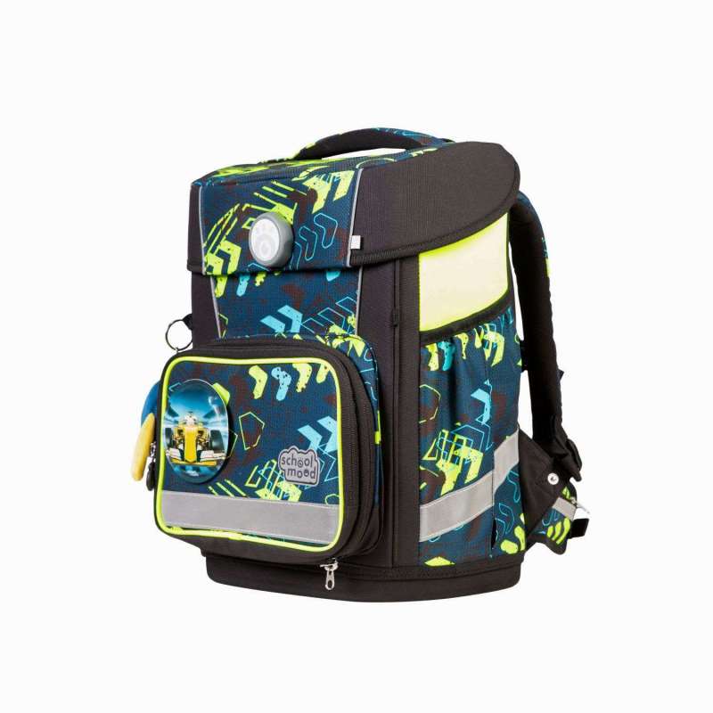 SCHOOL MOOD Schulranzen Champion Ranzen Pro Set 6 tlg - Pro Elias Rennwagen seitliche Front