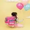 BELMIL Schulranzen CLASSY Set 4 tlg - Tropical Toucan Kind mit Schulranzen Rückansicht mit Ballons