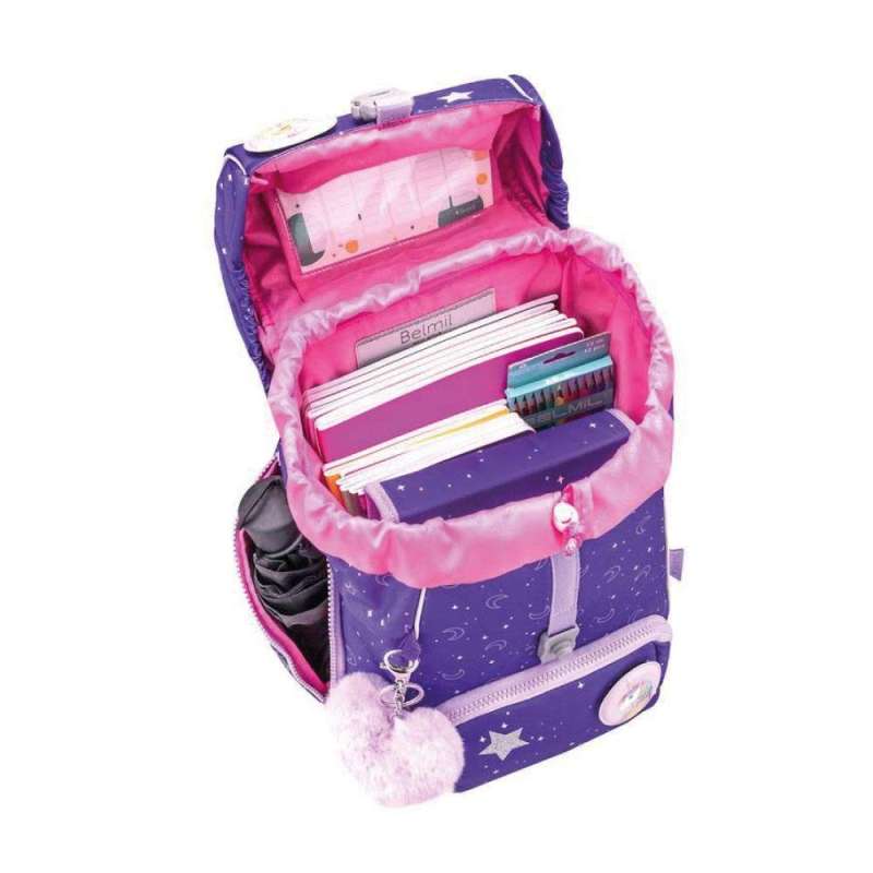 BELMIL Schulranzen COMFY PLUS Set 5 tlg - Dahlia offen gefüllt
