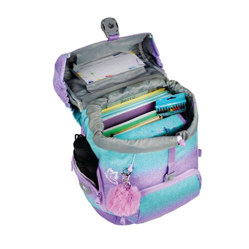 BELMIL Schulranzen COMFY PLUS Set 5 tlg - Serenity offen gefüllt