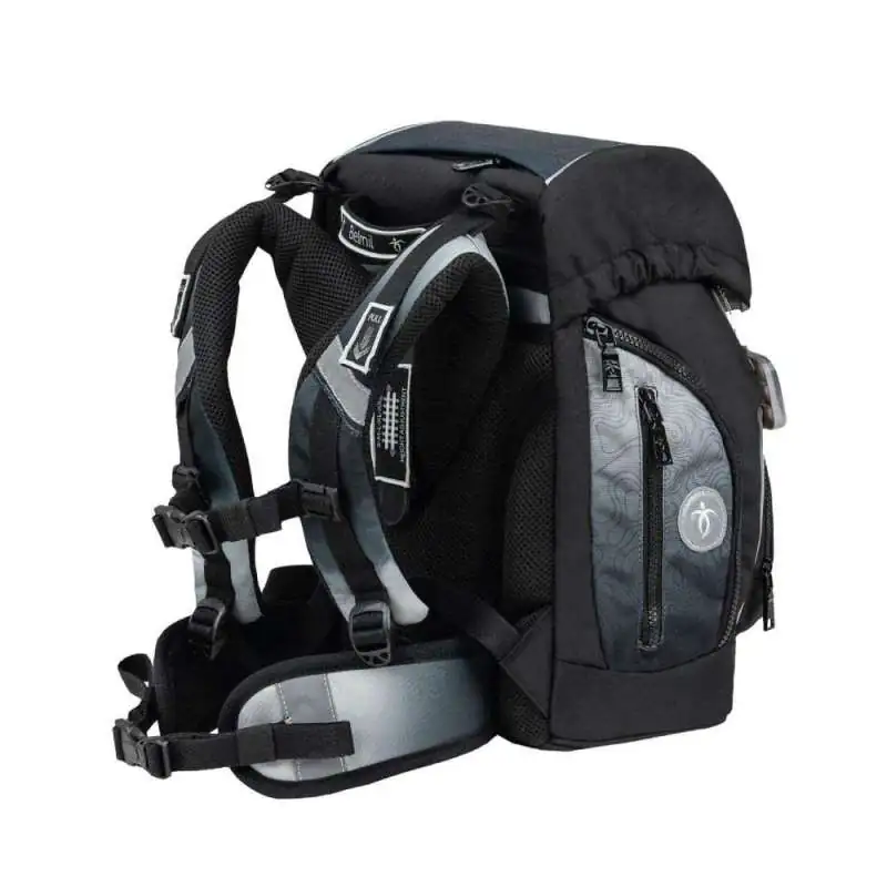 BELMIL Schulranzen COMFY PLUS Set 5 tlg - Black Grey seitliche Rückansicht