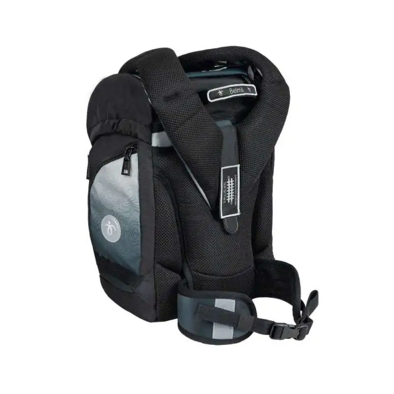 BELMIL Schulranzen COMFY PLUS Set 5 tlg - Black Grey Rückansicht mit Tragegurten oben