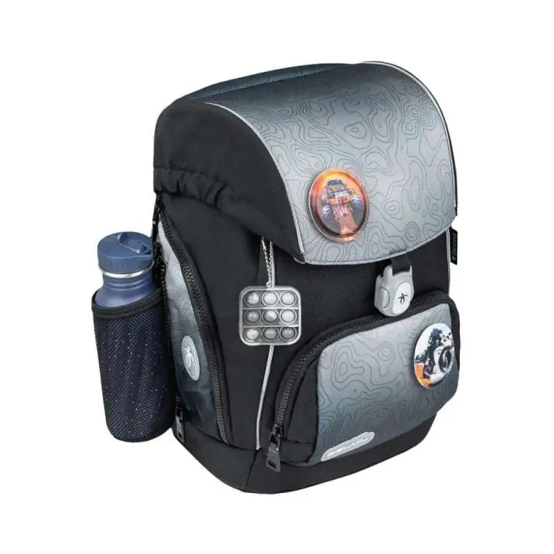 BELMIL Schulranzen COMFY PLUS Set 5 tlg - Black Grey mit Trinkflasche