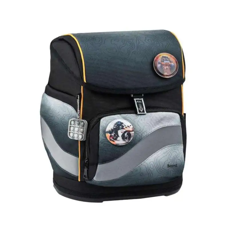BELMIL Schulranzen SMARTY PLUS Set 5tlg -Black Grey seitliche Front
